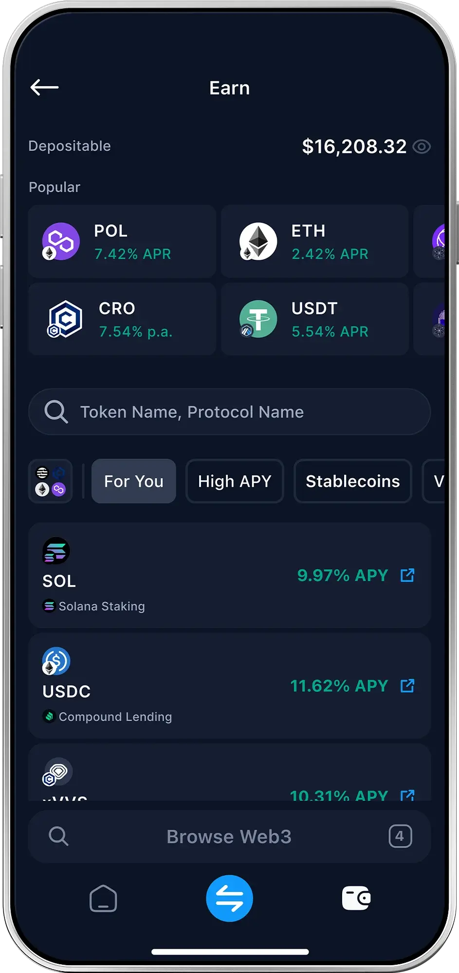 a phone showing APY of trending tokens