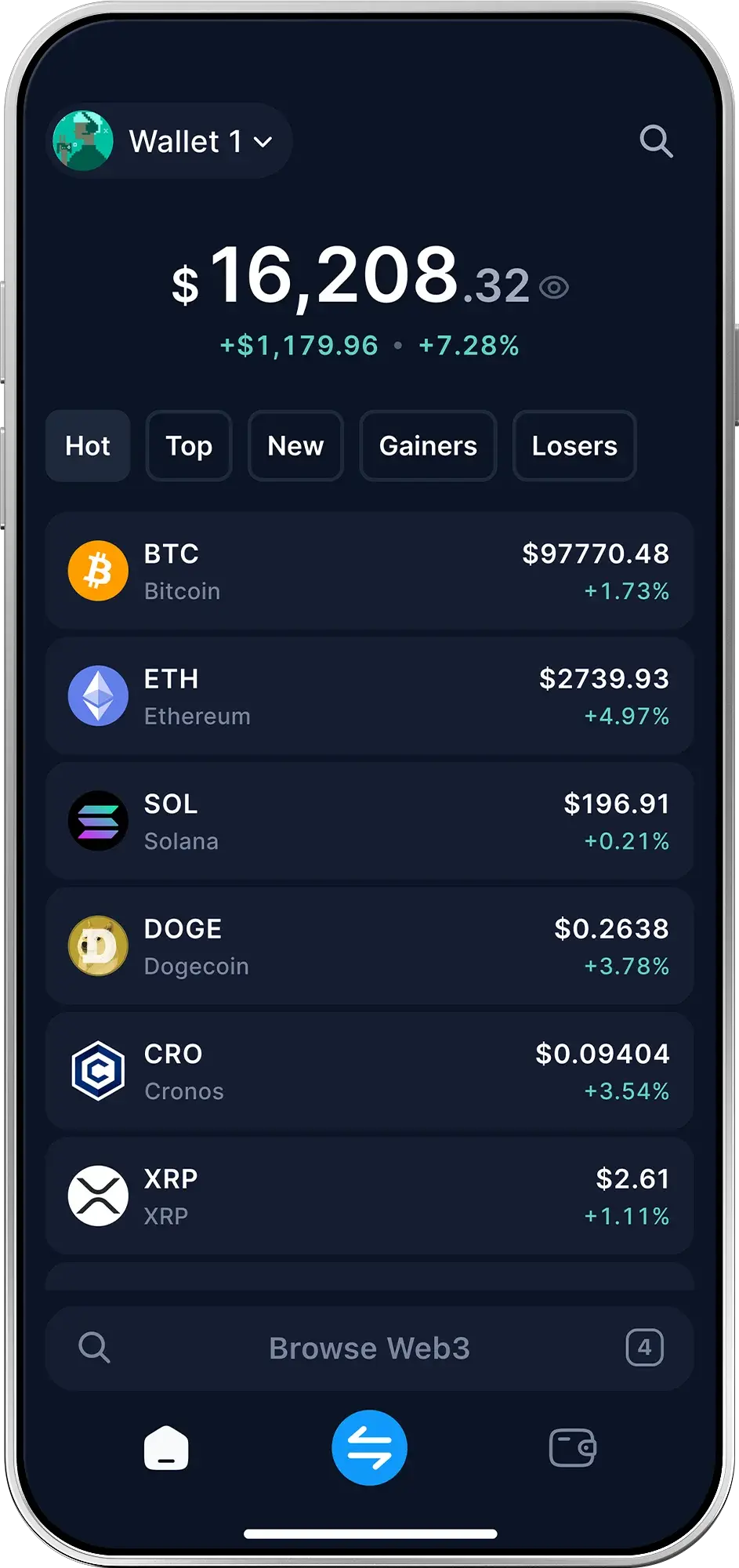 a phone showing all things on chain in wallet