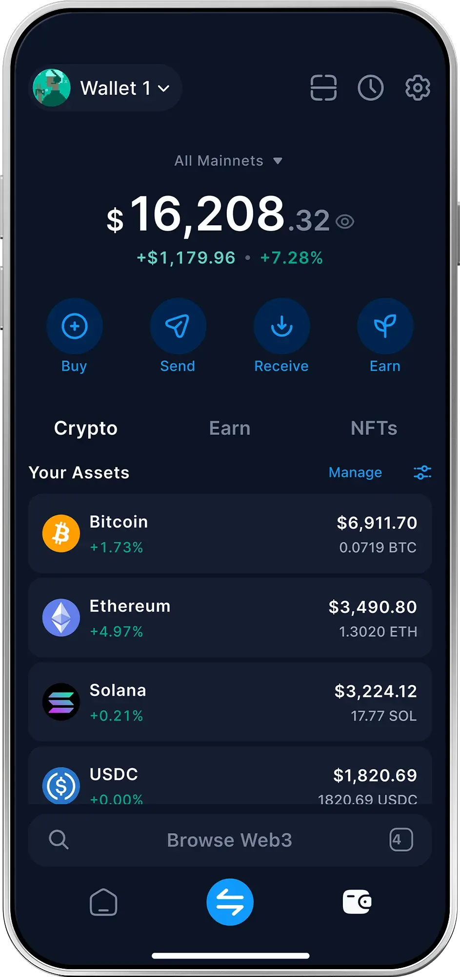 a phone showing checkout tab with buy swap send